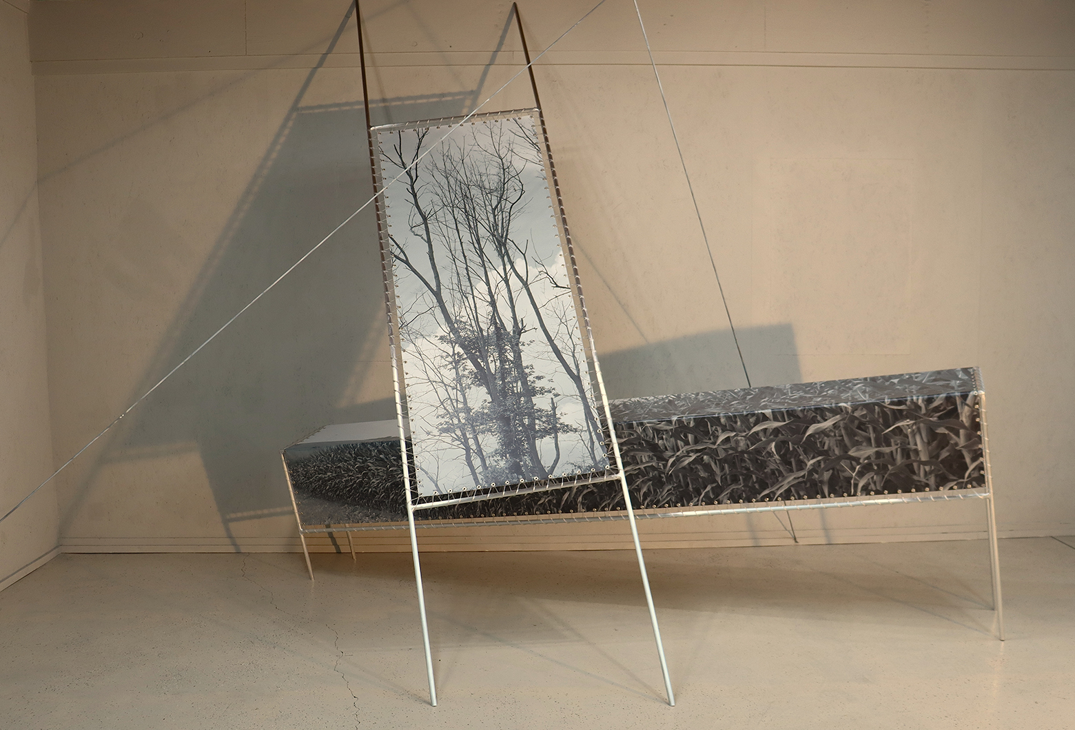 'Alteration' seriesPhotographic images on vinyl, with aluminum, extruded plastic and grommets9'6"h x 10' wide; 8'4" from wall at greatest distance